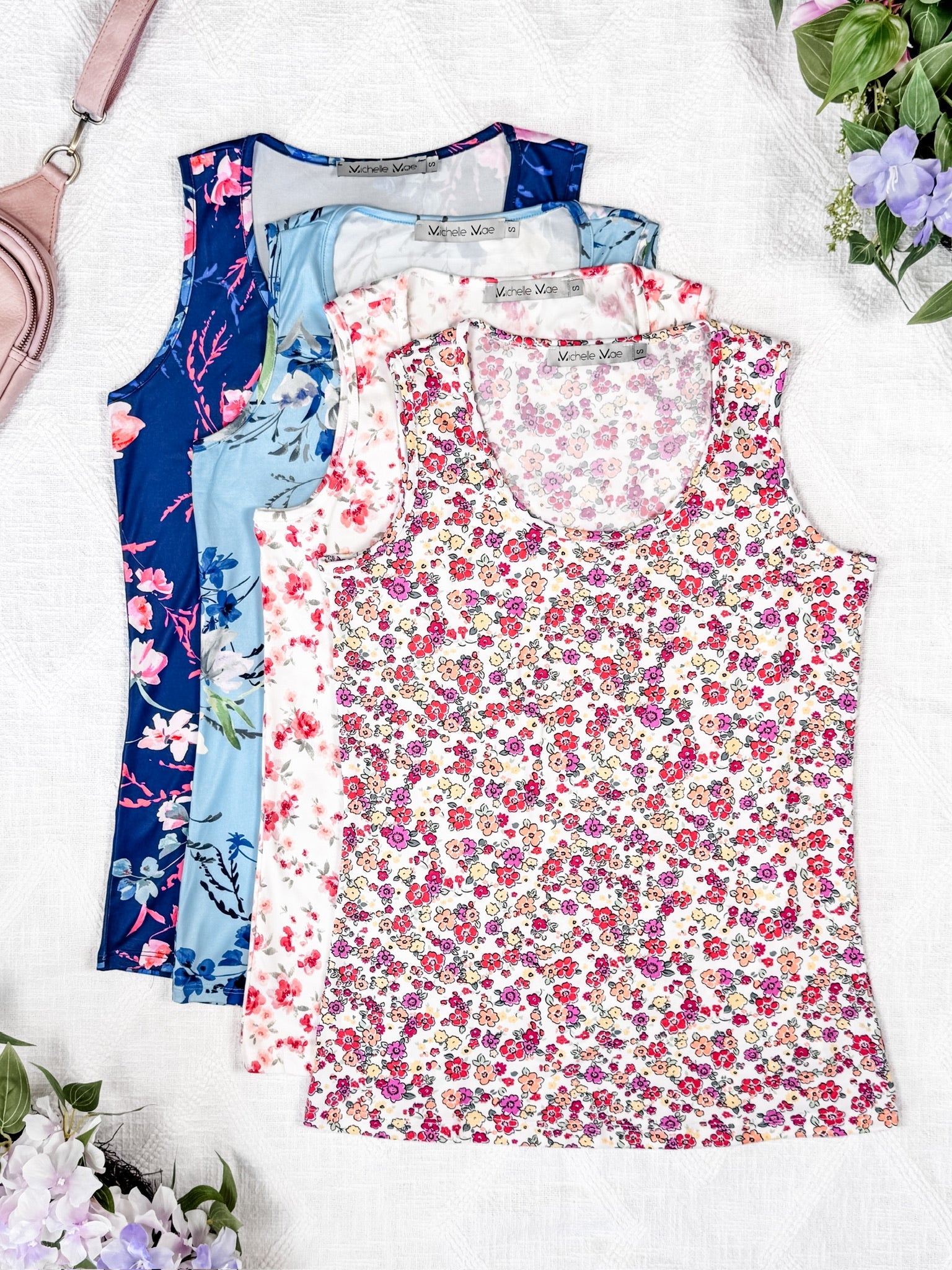 Luxe Crew Tank - Light Blue Floral Bliss